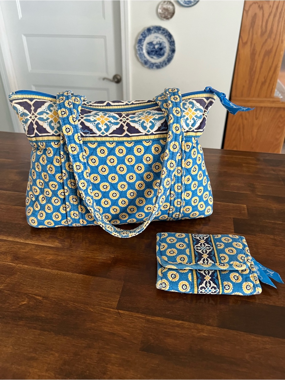 Vera Bradley Riviera Blue Little Betsy Shoulder Tote & Matching Wallet (retired)